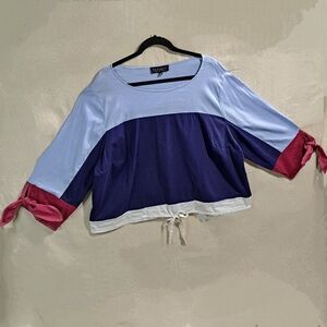 Eloquii Women 24 Colorblock Scoop Neck Cinch Hem 3/4 Knot Sleeve Pullover Blouse